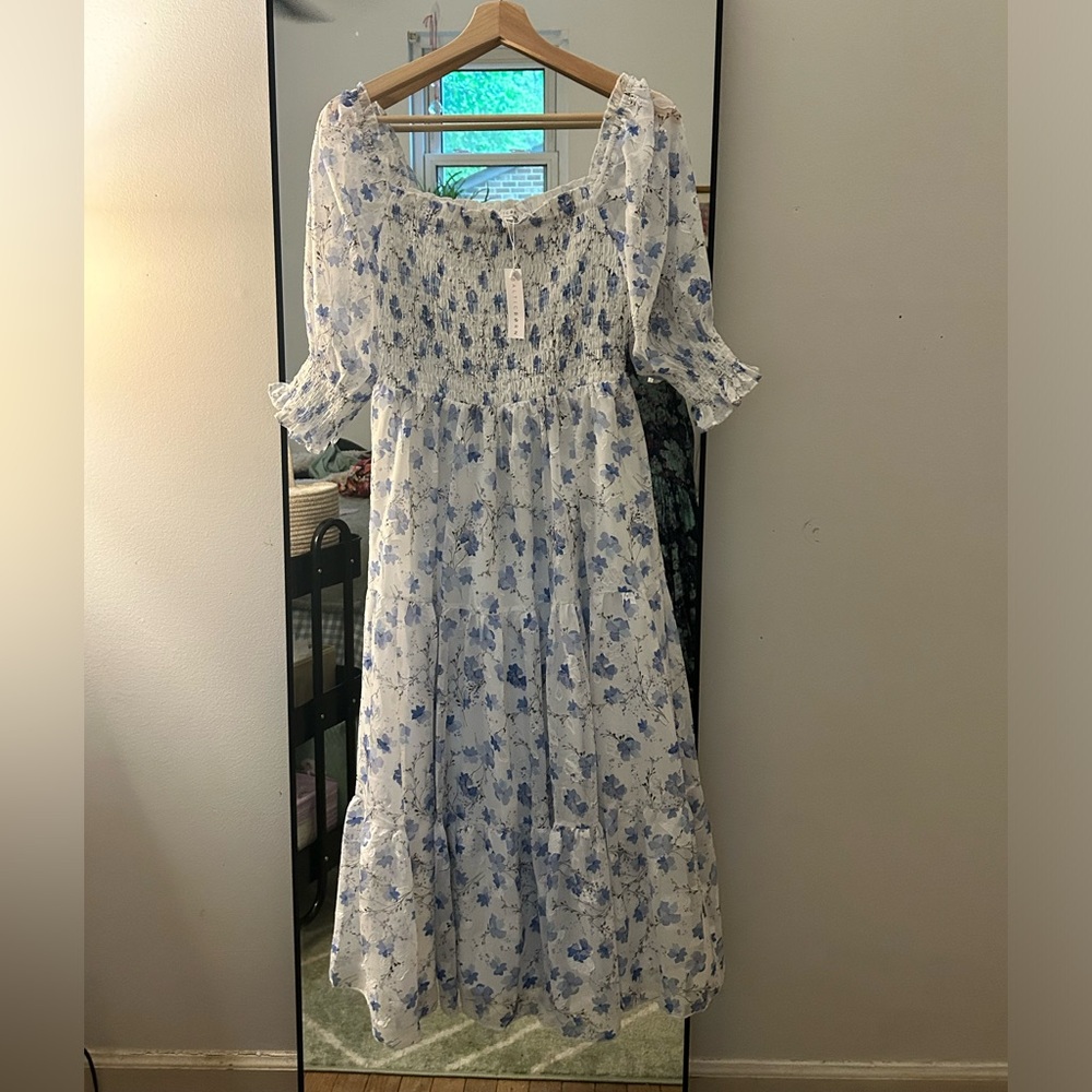 Baltic Born Fabian Jacquard Midi Dress Blue Floral